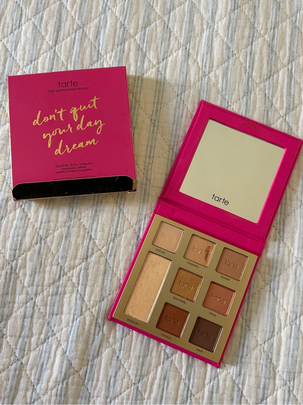 tarte Eyeshadow Palette in Bright Pink Case with Neutral & Gold Shades